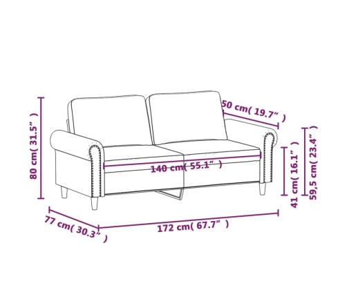 Sofá de 2 plazas terciopelo azul 140 cm