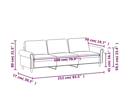 Sofá de 3 plazas terciopelo verde oscuro 180 cm