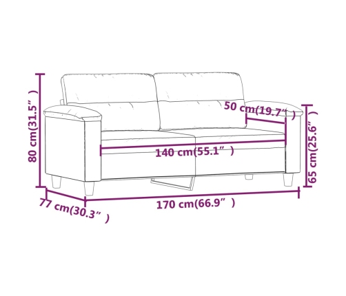 Sofá de 2 plazas de tela microfibra gris taupe 140 cm