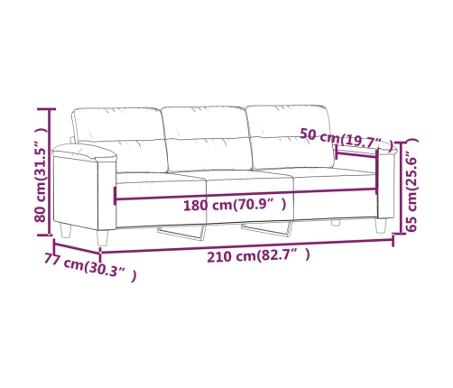 Sofá de 3 plazas de tela microfibra gris taupe 180 cm