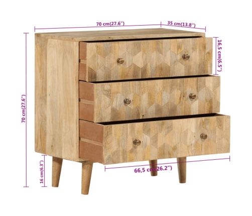 Cajonera de madera maciza de mango 70x35x70 cm