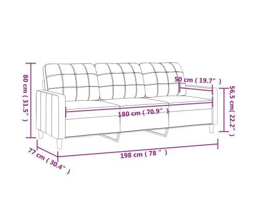 Sofá de 3 plazas de tela marrón 180 cm
