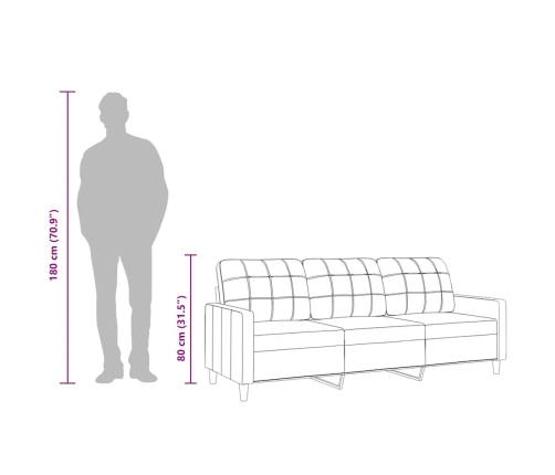 Sofá de 3 plazas de tela rojo tinto 180 cm