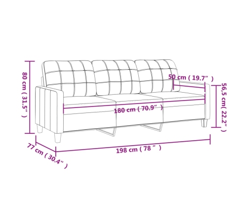 vidaXL Sofá de 3 plazas de cuero sintético rojo vino 180 cm