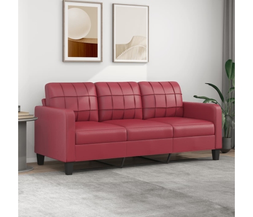 vidaXL Sofá de 3 plazas de cuero sintético rojo vino 180 cm