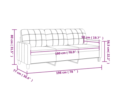 vidaXL Sofá de 3 plazas de cuero sintético color capuchino 180 cm