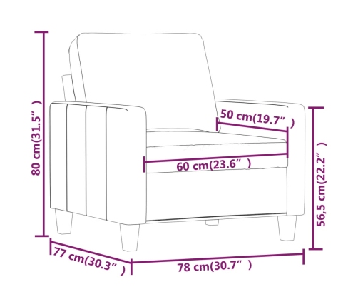 Sillón cuero sintético gris 60 cm