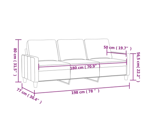 Sofá de 3 plazas de cuero sintético color crema 180 cm