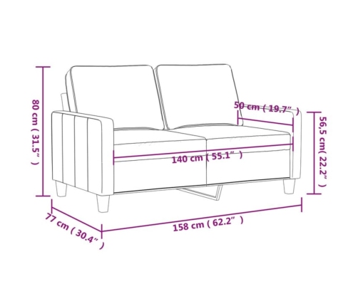 Sofá de 2 plazas de tela gris claro 140 cm