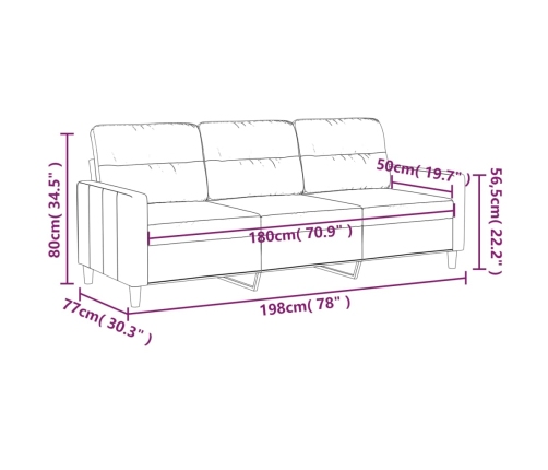 Sofá de 3 plazas de tela gris claro 180 cm