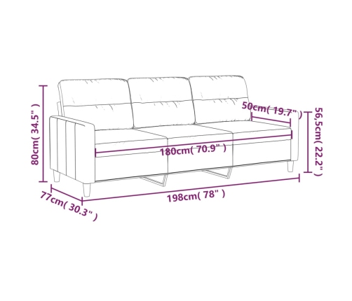 Sofá de 3 plazas de tela marrón 180 cm