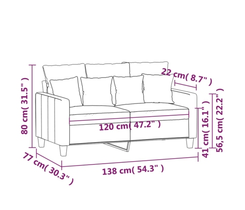 Sofá de 2 plazas de tela gris claro 120 cm