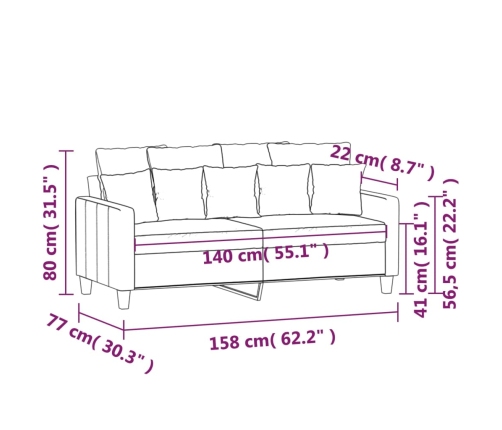 Sofá de 2 plazas de tela marrón 140 cm