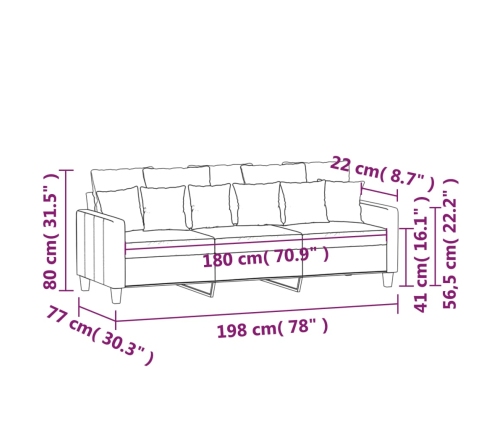 Sofá de 3 plazas de tela gris claro 180 cm