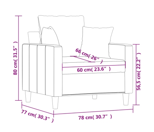 Sillón de terciopelo marrón 60 cm