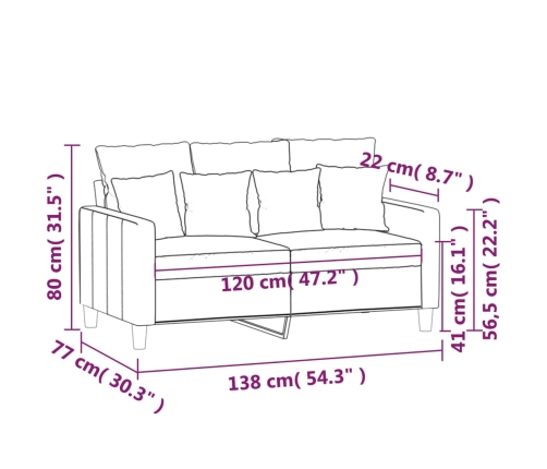 Sofá de 2 plazas de terciopelo gris claro 120 cm