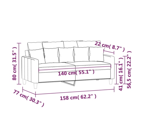 Sofá de 2 plazas de terciopelo gris claro 140 cm