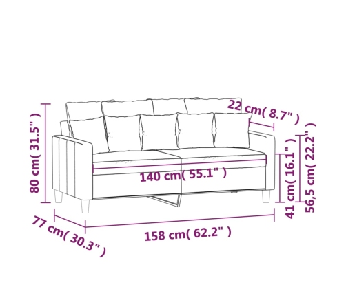 vidaXL Sofá de 2 plazas de terciopelo gris oscuro 140 cm