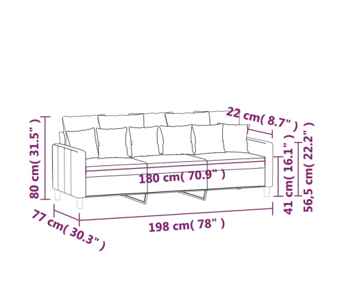 Sofá de 3 plazas terciopelo rosa 180 cm