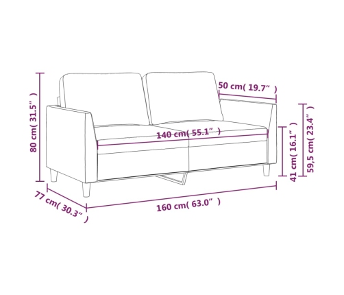 Sofá de 2 plazas de cuero sintético gris 140 cm