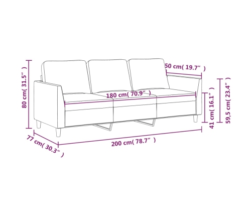 Sofá de 3 plazas de cuero sintético negro 180 cm