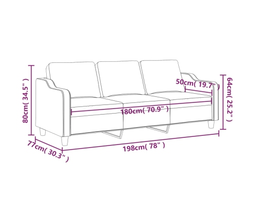 vidaXL Sofá de 3 plazas de tela rojo tinto 180 cm