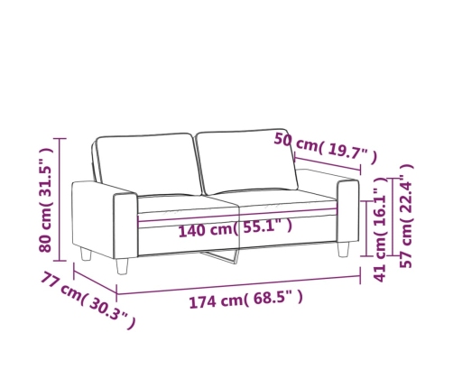 Sofá de 2 plazas de tela color crema 140 cm