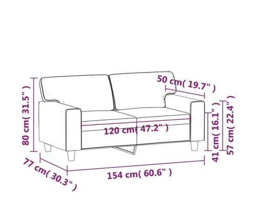 Sofá de 2 plazas de cuero sintético negro 120 cm