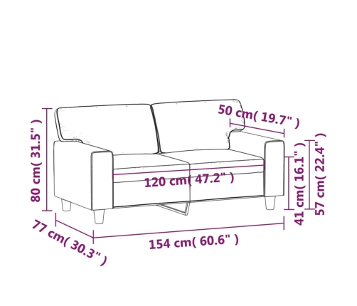 Sofá de 2 plazas de cuero sintético gris 120 cm