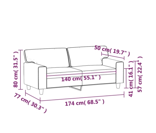 Sofá de 2 plazas de cuero sintético negro 140 cm