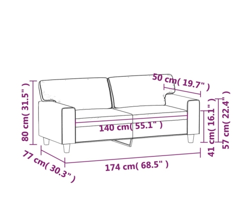 Sofá de 2 plazas de cuero sintético color crema 140 cm