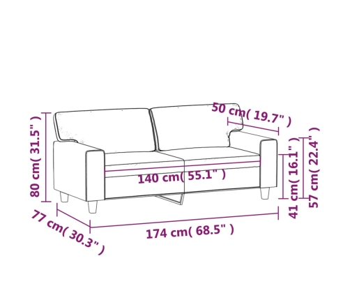 Sofá de 2 plazas de cuero sintético gris 140 cm