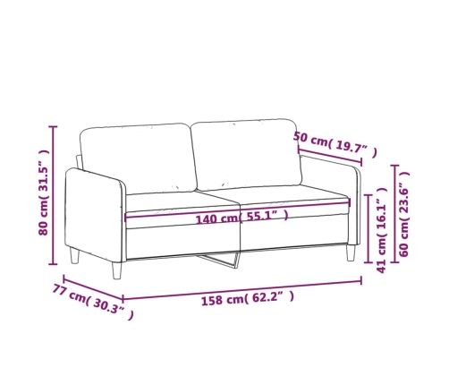 Sofá de 2 plazas terciopelo amarillo 140 cm