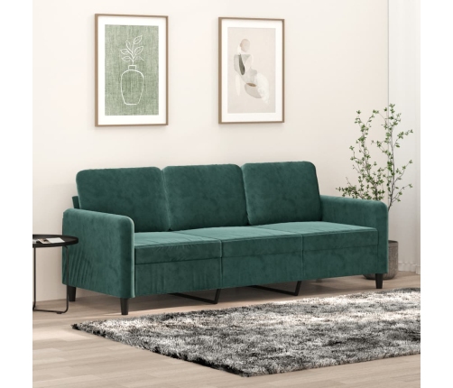 vidaXL Sofá de 3 plazas terciopelo verde oscuro 180 cm