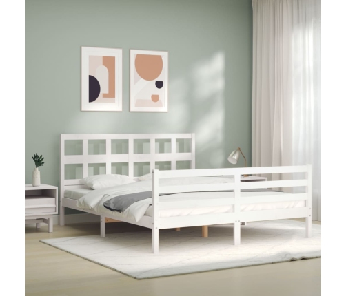 Estructura de cama matrimonio con cabecero madera maciza blanco