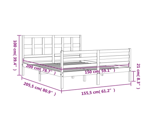 Estructura de cama matrimonio con cabecero madera maciza blanco