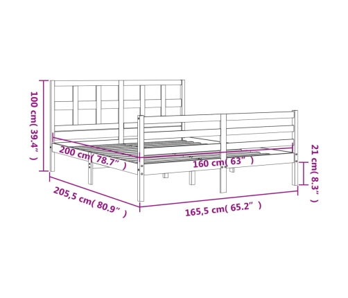 Estructura de cama con cabecero madera maciza blanco 160x200 cm