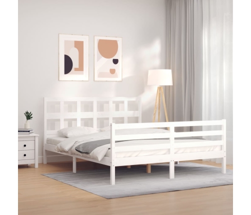 Estructura de cama con cabecero madera maciza blanco 160x200 cm