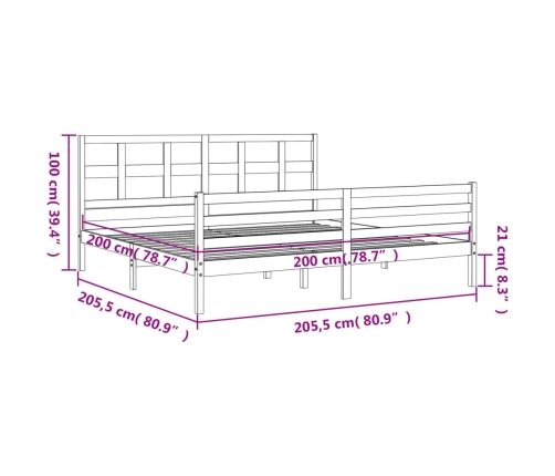 Estructura de cama con cabecero madera maciza 200x200 cm