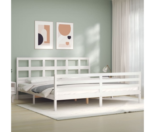 Estructura de cama con cabecero madera maciza blanco 200x200 cm