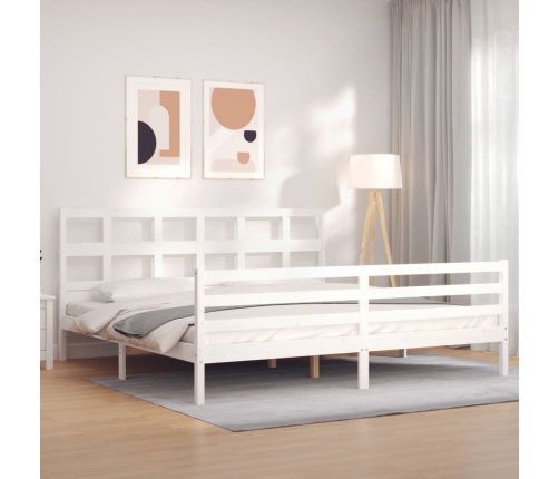 Estructura de cama con cabecero madera maciza blanco 200x200 cm