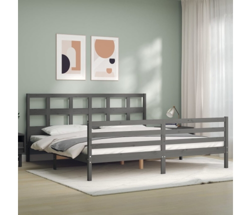 Estructura de cama con cabecero madera maciza gris 200x200 cm