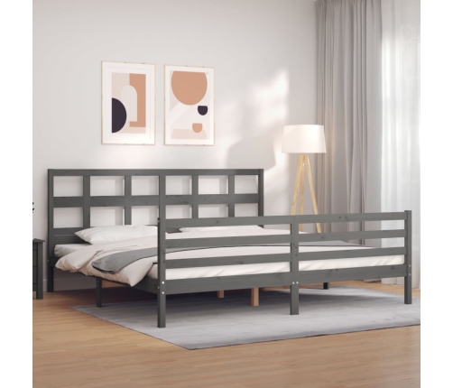 Estructura de cama con cabecero madera maciza gris 200x200 cm