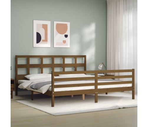 Estructura cama y cabecero madera maciza marrón miel 200x200 cm