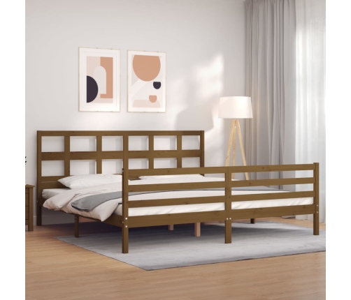 Estructura cama y cabecero madera maciza marrón miel 200x200 cm