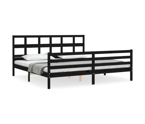 Estructura de cama con cabecero madera maciza negro 200x200 cm