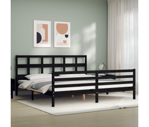 Estructura de cama con cabecero madera maciza negro 200x200 cm