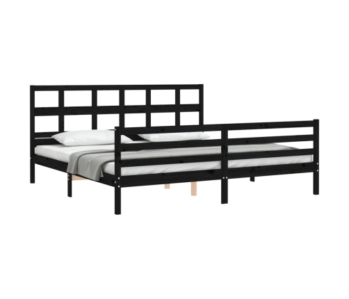 Estructura de cama con cabecero madera maciza negro 200x200 cm