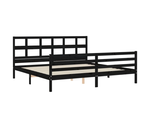 Estructura de cama con cabecero madera maciza negro 200x200 cm