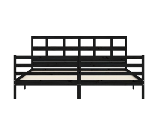 Estructura de cama con cabecero madera maciza negro 200x200 cm